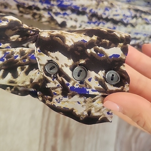 Parker Blue, Black & Gray Marbled Silk Long Sleeve Faux Wrap Dress Size Small - Picture 3 of 8